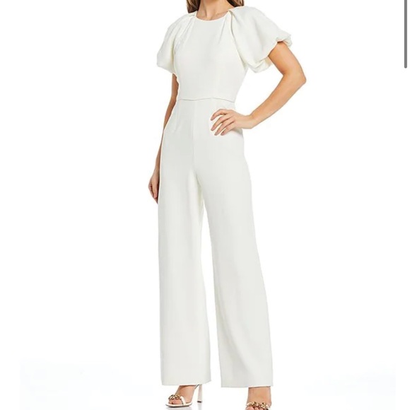 NWT Antonio Melani jumpsuit Size 2 Ivory with black bow detail - Picture 1 of 8